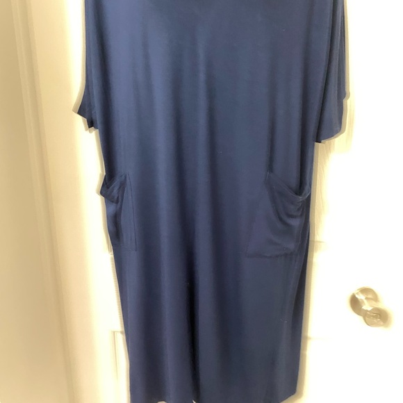 Ink + Ivy  Med Blouson Knit Double V Neck Midi Dress Blue 3/4 Sleeve BohoCore - Picture 2 of 5